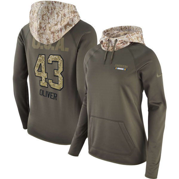  Chargers 43 Branden Oliver Olive Women Salute To Service Pullover Hoodie
