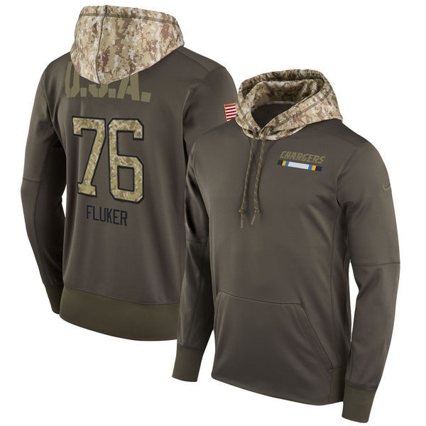  Chargers 76 D.J. Fluker Olive Salute To Service Pullover Hoodie