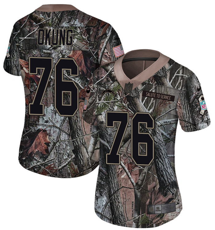 Chargers 76 Russell Okung Camo Women Rush Limited Jersey
