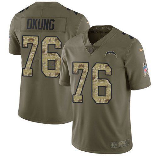  Chargers 76 Russell Okung Olive Camo Salute To Service Limited Jersey