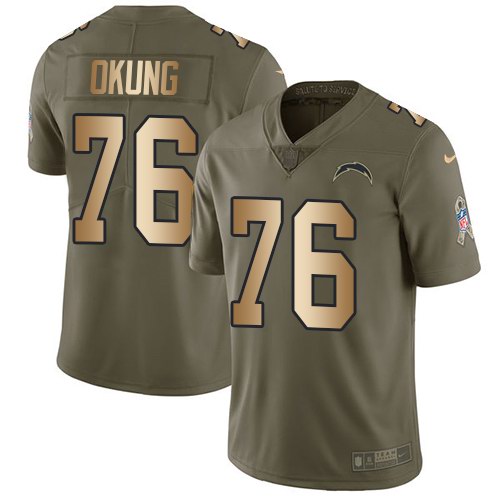  Chargers 76 Russell Okung Olive Gold Salute To Service Limited Jersey