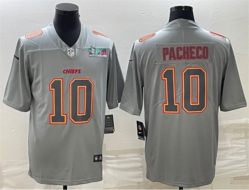 Nike Chiefs 10 Isiah Pacheco Gray 2023 Super Bowl LVII Atmosphere Fashion Vapor Limited Jersey