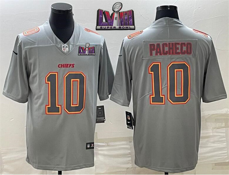 Nike Chiefs 10 Isiah Pacheco Gray 2024 Super Bowl LVIII Atmosphere Fashion Vapor Limited Jersey