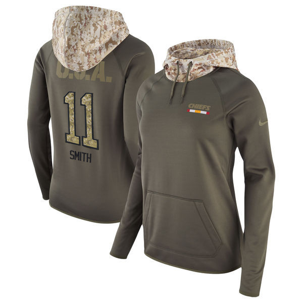  Chiefs 11 Alex Smith Olive Women Salute To Service Pullover Hoodie