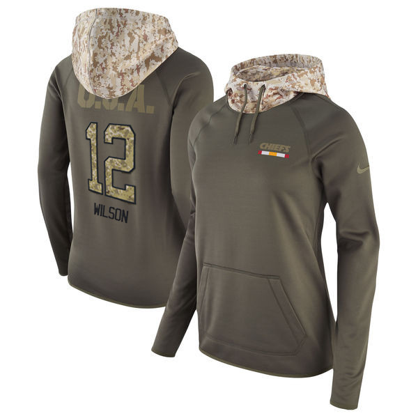  Chiefs 12 Albert Wilson Olive Women Salute To Service Pullover Hoodie