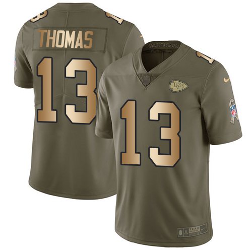  Chiefs 13 De'Anthony Thomas Olive Gold Salute To Service Limited Jersey