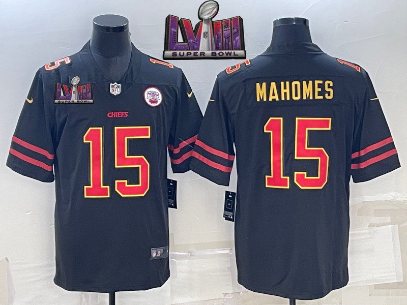 Nike Chiefs 15 Patrick Mahomes Black 2024 Super Bowl LVIII Vapor Limited Jersey