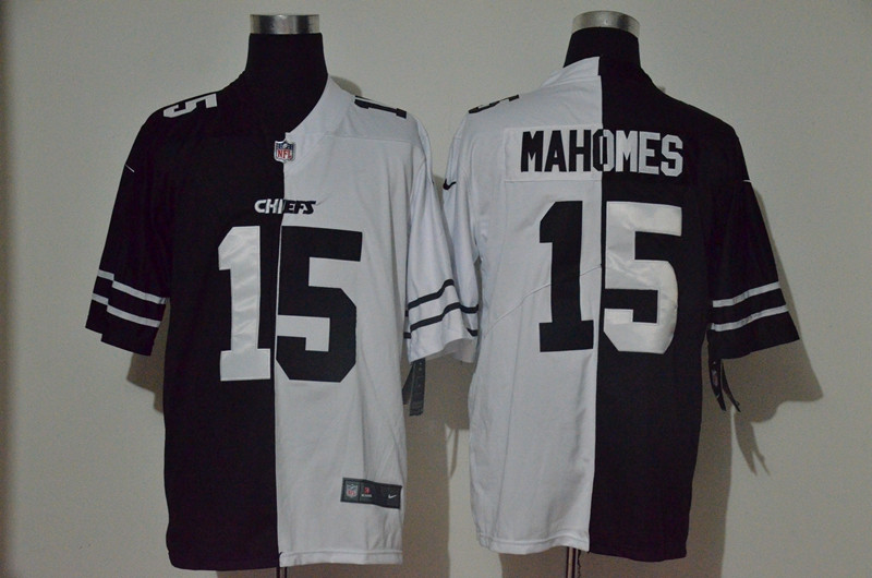 Nike Chiefs 15 Patrick Mahomes Black And White Split Vapor Untouchable Limited Jersey