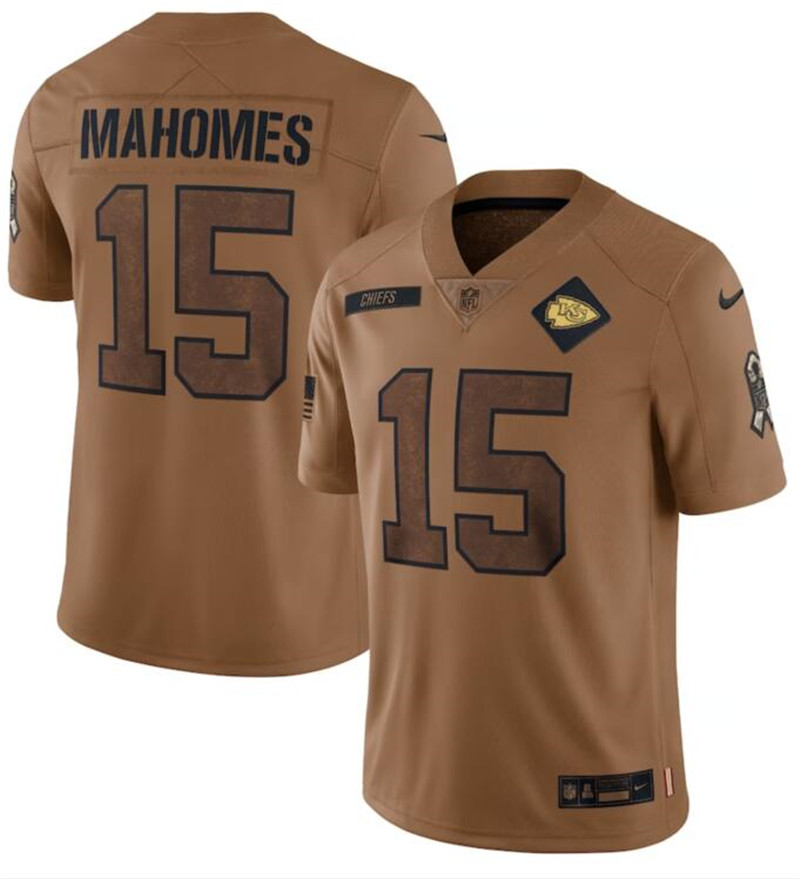 Nike Chiefs 15 Patrick Mahomes Brown 2023 Salute To Service Limited Jersey