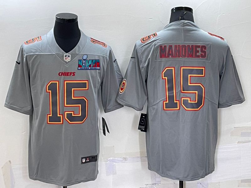 Nike Chiefs 15 Patrick Mahomes Gray Super Bowl LVII Patch Atmosphere Fashion Vapor Limited Jersey