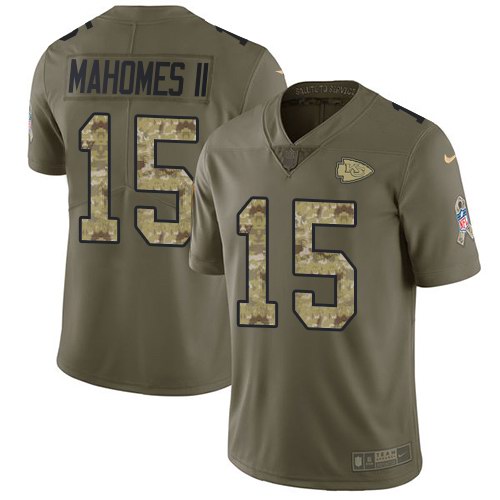  Chiefs 15 Patrick Mahomes II Olive Camo Salute To Service Limited Jersey