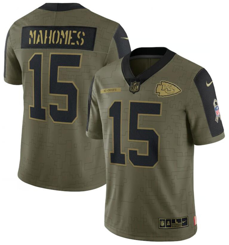 Nike Chiefs 15 Patrick Mahomes Olive 2021 Salute To Service Limited Jersey