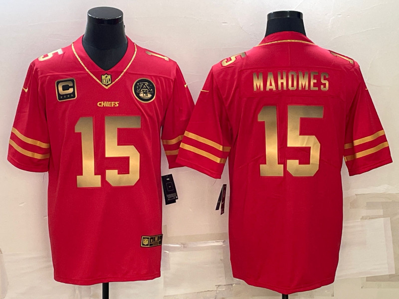 Nike Chiefs 15 Patrick Mahomes Red Gold C patch Vapor Limited Jersey