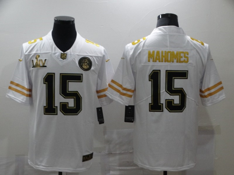 Nike Chiefs 15 Patrick Mahomes White Gold 2020 Super Bowl LIIV Vapor Untouchable Limited Jersey