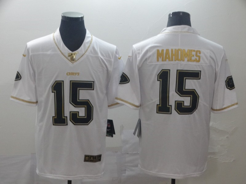 Nike Chiefs 15 Patrick Mahomes White Gold Vapor Untouchable Limited Jersey