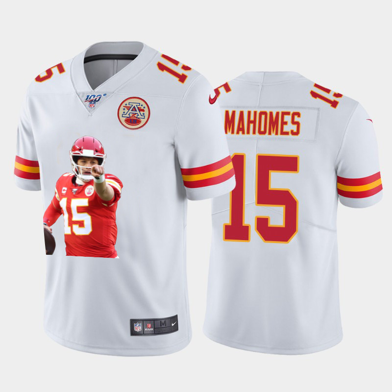 Nike Chiefs 15 Patrick Mahomes White Player Name Logo 100th Season Vapor Untouchable Limited Jersey