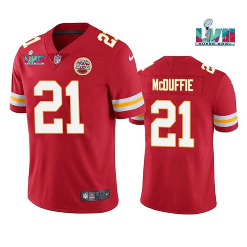 Nike Chiefs 21 Trent McDuffie Red 2023 Super Bowl LVII Vapor Limited Jersey