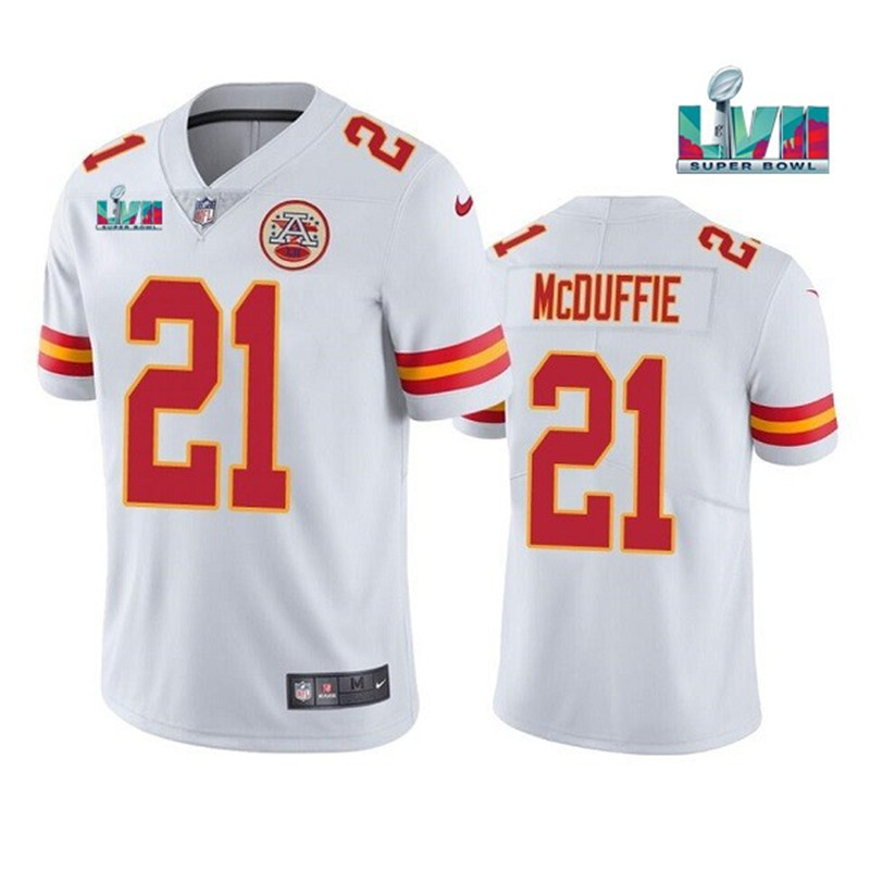 Nike Chiefs 21 Trent McDuffie White 2023 Super Bowl LVII Vapor Limited Jersey