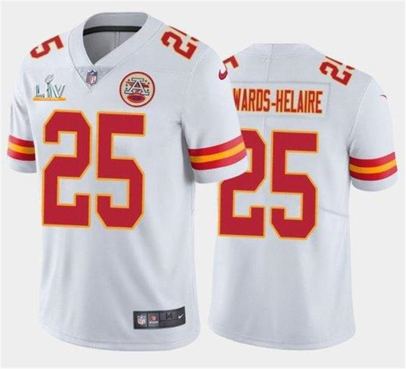 Nike Chiefs 25 Clyde Edwards Helaire White 2021 Super Bowl LV Vapor Untouchable Limited Jersey