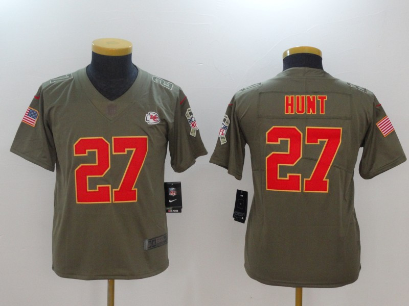  Chiefs 27 Kareem Hunt Olive Youth Salute To Service Limited Jersey