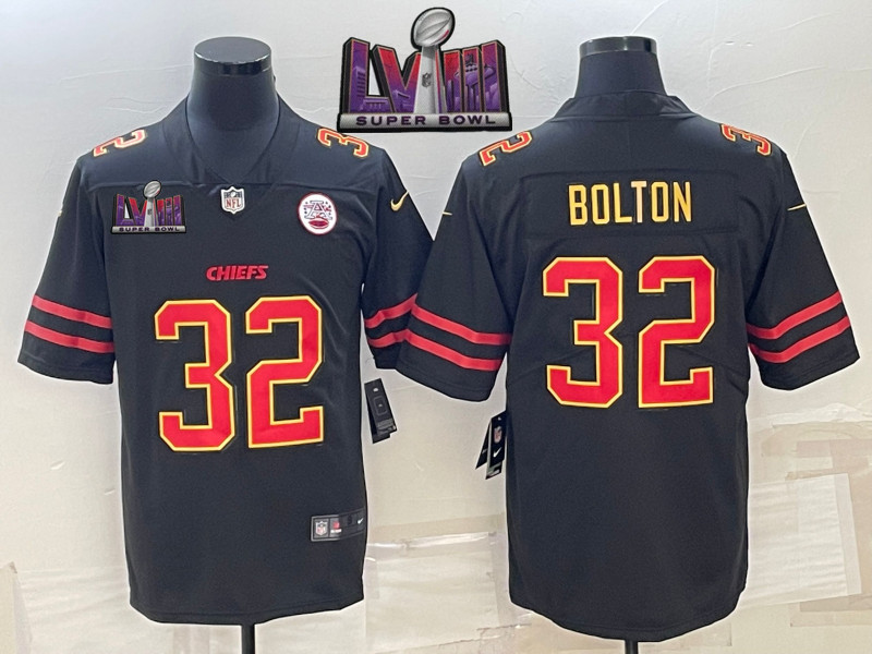 Nike Chiefs 32 Nick Bolton Black 2024 Super Bowl LVIII Vapor Limited Jersey
