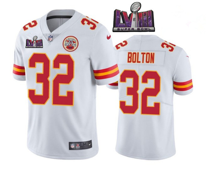 Nike Chiefs 32 Nick Bolton White 2024 Super Bowl LVIII Vapor Limited Jersey