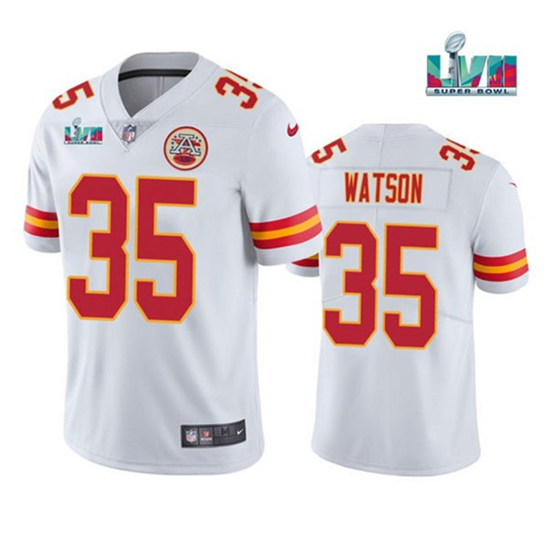 Nike Chiefs 35 Jaylen Watson White 2023 Super Bowl LVII Vapor Limited Jersey
