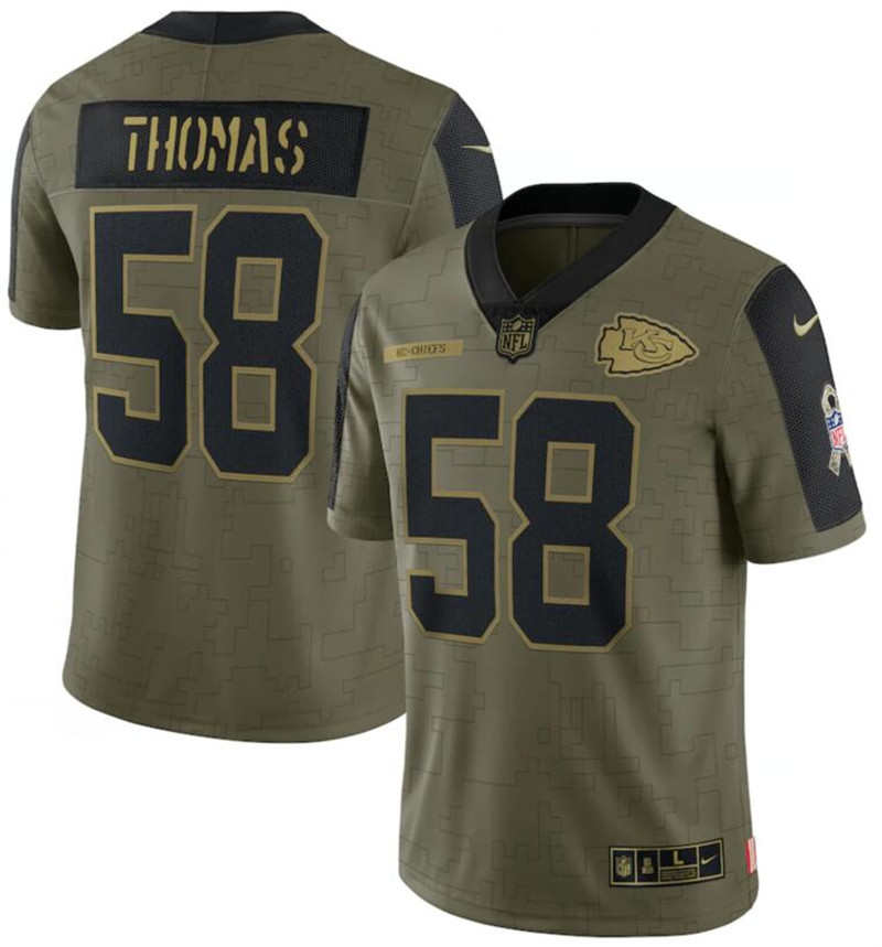 Nike Chiefs 58 Derrick Thomas Olive 2021 Salute To Service Limited Jersey