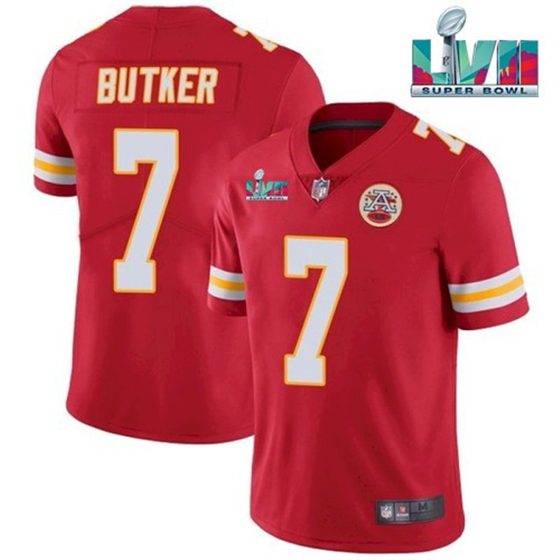 Nike Chiefs 7 Harrison Butker Red 2023 Super Bowl LVII Vapor Limited Jersey