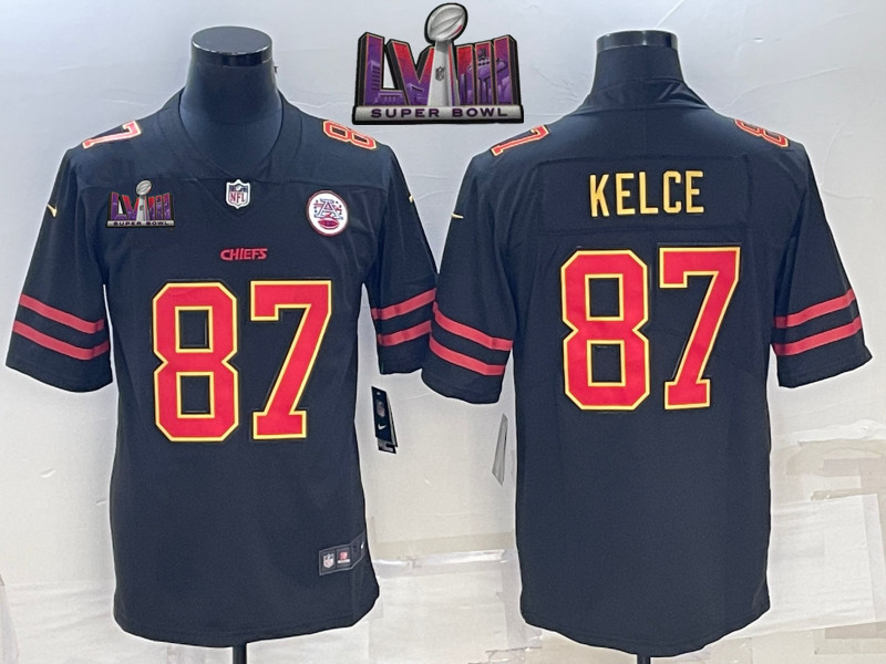 Nike Chiefs 87 Travis Kelce Black 2024 Super Bowl LVIII Vapor Limited Jersey