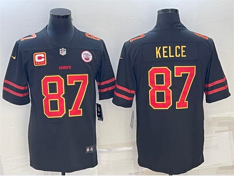 Nike Chiefs 87 Travis Kelce Black C Patch Vapor Untouchable Limited Jersey