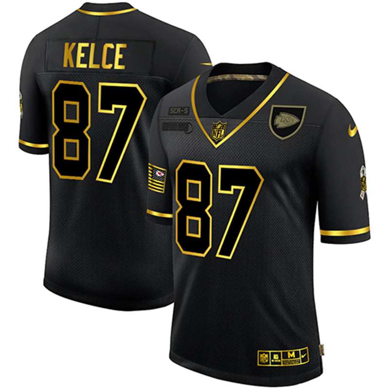 Nike Chiefs 87 Travis Kelce Black Gold 2020 Salute To Service Limited Jersey