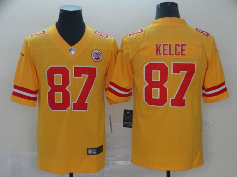 Nike Chiefs 87 Travis Kelce Gold Inverted Legend Limited Jersey