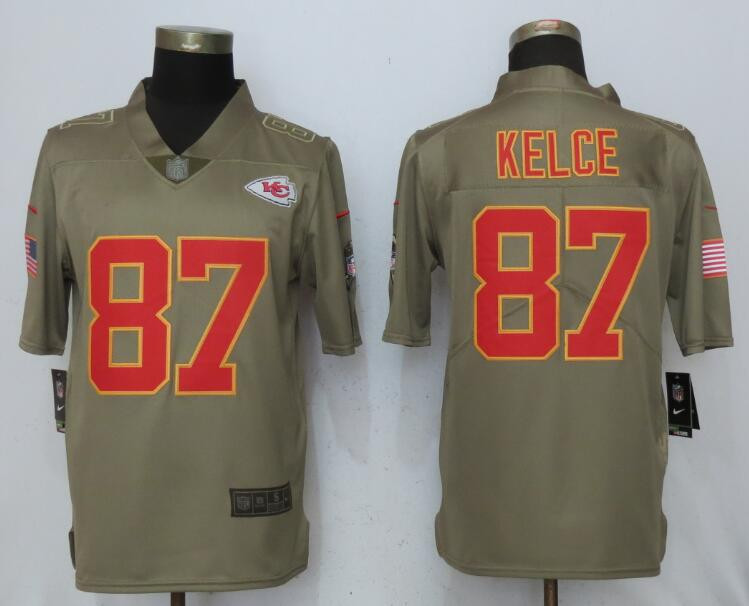  Chiefs 87 Travis Kelce Olive Salute To Service Limited Jersey