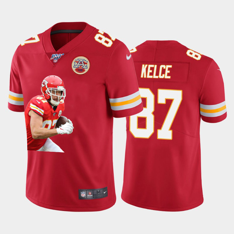 Nike Chiefs 87 Travis Kelce Red Player Name Logo 100th Season Vapor Untouchable Limited Jersey