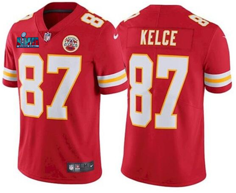 Nike Chiefs 87 Travis Kelce Red Super Bowl LVII Patch Vapor Untouchable Limited Jersey