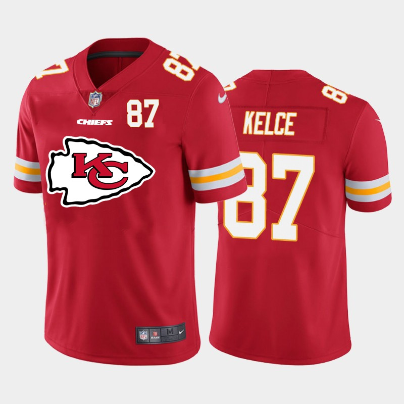 Nike Chiefs 87 Travis Kelce Red Team Big Logo Number Vapor Untouchable Limited Jersey