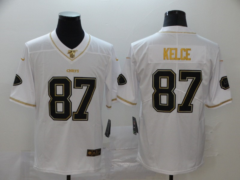 Nike Chiefs 87 Travis Kelce White Gold Vapor Untouchable Limited Jersey
