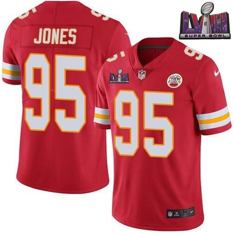 Nike Chiefs 95 Chris Jones Red 2024 Super Bowl LVIII Patch Vapor Untouchable Limited Jersey