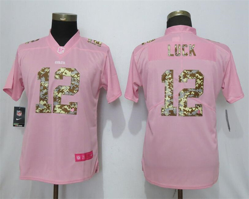 Nike Colts 12 Andrew Luck Pink Camo Fashion Women Limited Jersey