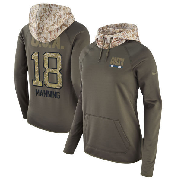  Colts 18 Peyton Manning Olive Women Salute To Service Pullover Hoodie
