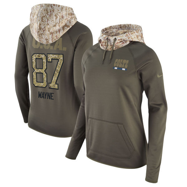  Colts 87 Reggie Wayne Olive Women Salute To Service Pullover Hoodie