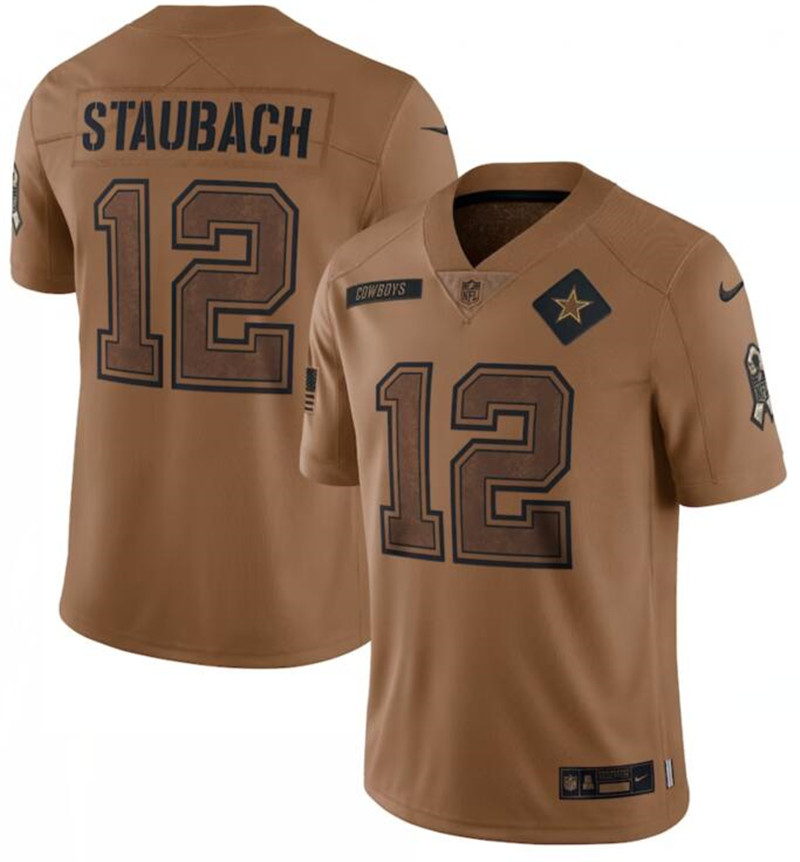 Nike Cowboys 12 Roger Staubach Brown Brown 2023 Salute To Service Limited Jersey