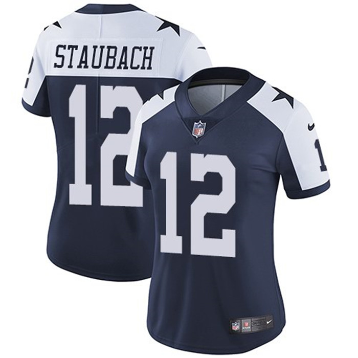  Cowboys 12 Roger Staubach Navy Alternate Women Vapor Untouchable Limited Jersey