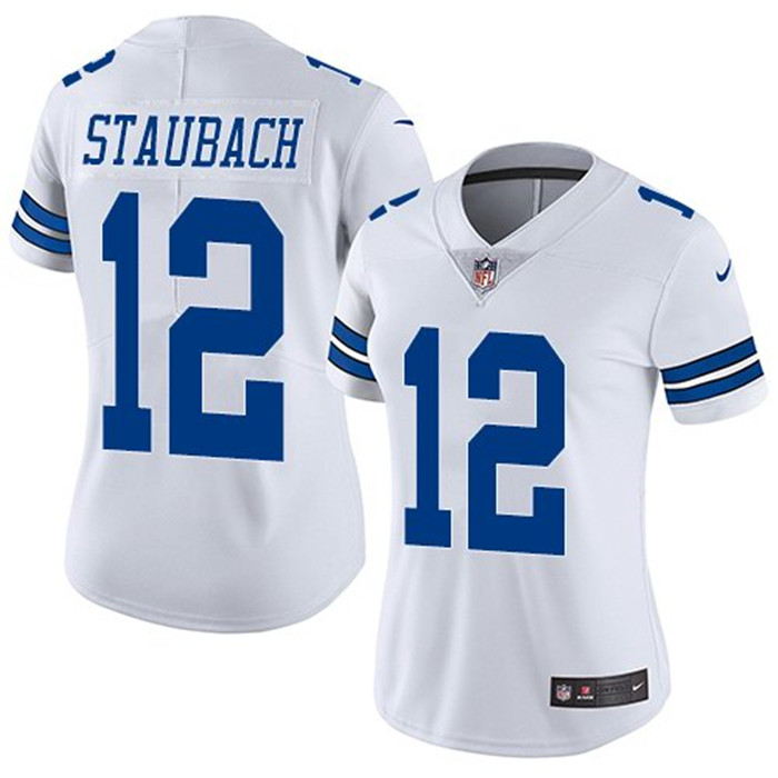  Cowboys 12 Roger Staubach White Women Vapor Untouchable Limited Jersey