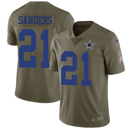  Cowboys 21 Deion Sanders Olive Salute To Service Limited Jersey