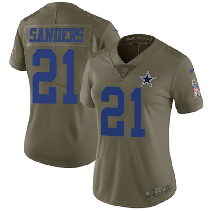 Cowboys 21 Deion Sanders Olive Women Salute To Service Limited Jersey