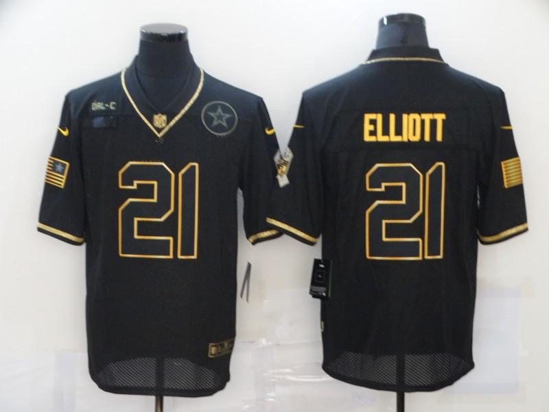 Nike Cowboys 21 Ezekiel Elliott Black Gold 2020 Salute To Service Limited Jersey