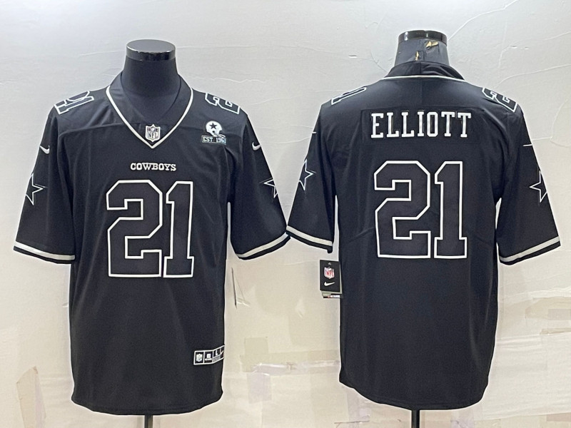 Nike Cowboys 21 Ezekiel Elliott Black Shadow Est 1960 Patch Vapor Limited Jersey