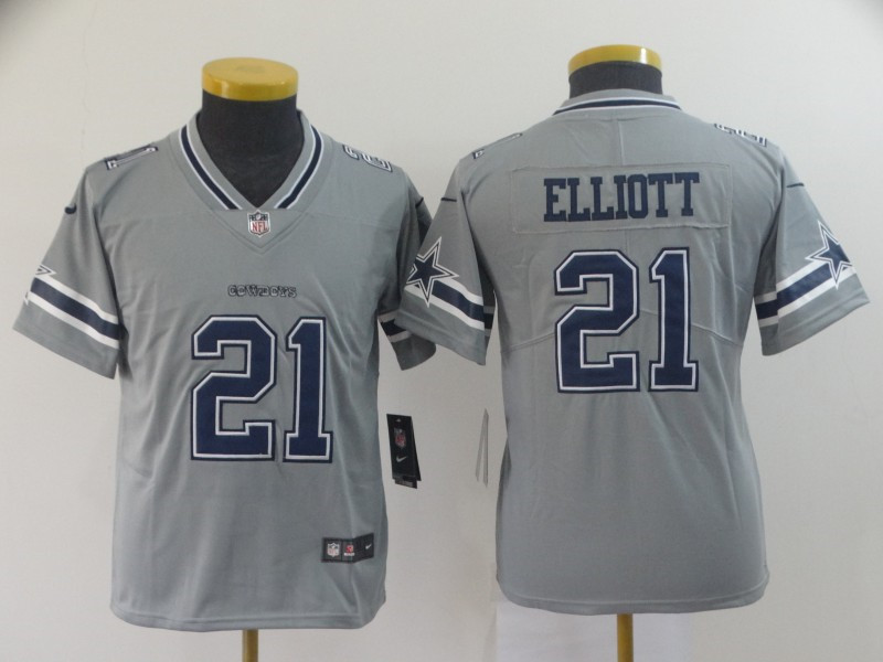 Nike Cowboys 21 Ezekiel Elliott Gray Youth Inverted Legend Limited Jersey